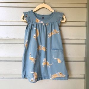 Tea Collection Girls Cotton Dress Lion Print Ruffle Shoulders Blue 3T